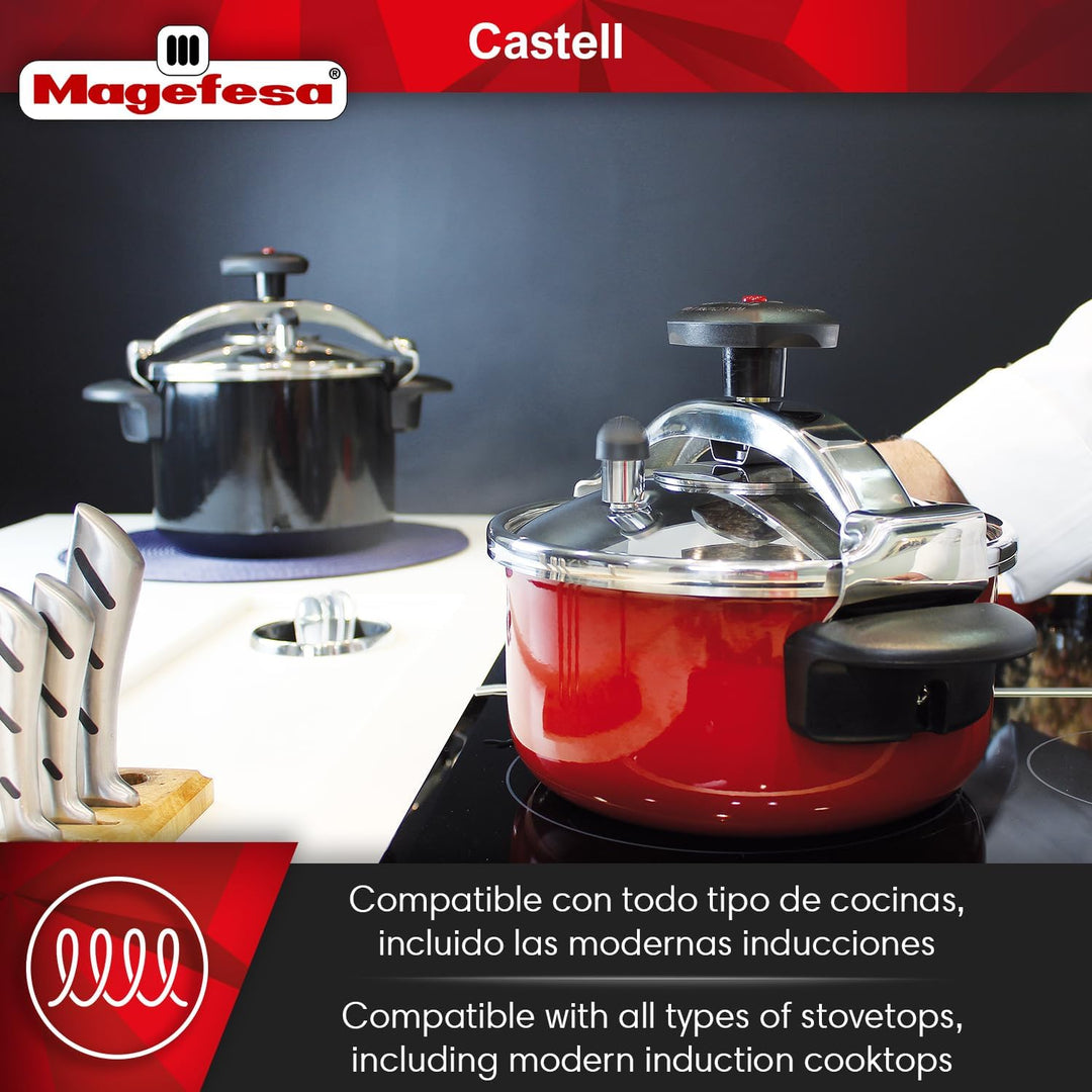 Magefesa 01OPCASTR06 01OPCASTR06 Schnellkochtopf Castell rot 6 l, Keramik