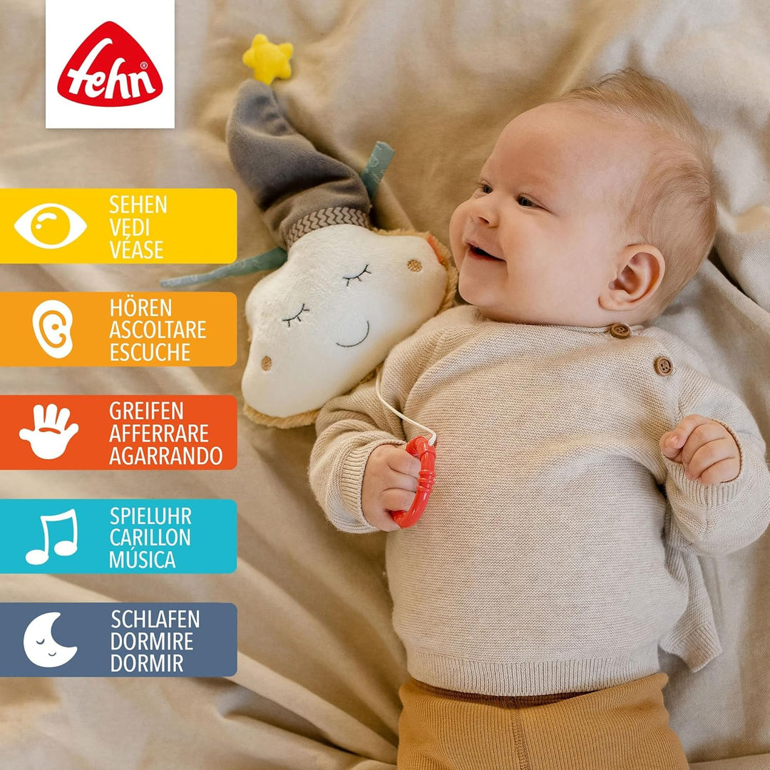 Fehn Spieluhr Baby Einschlafhilfe Wolke - Kuscheltier mit sanfter Einschlafhilfe Melodie "Schlaf Kin
