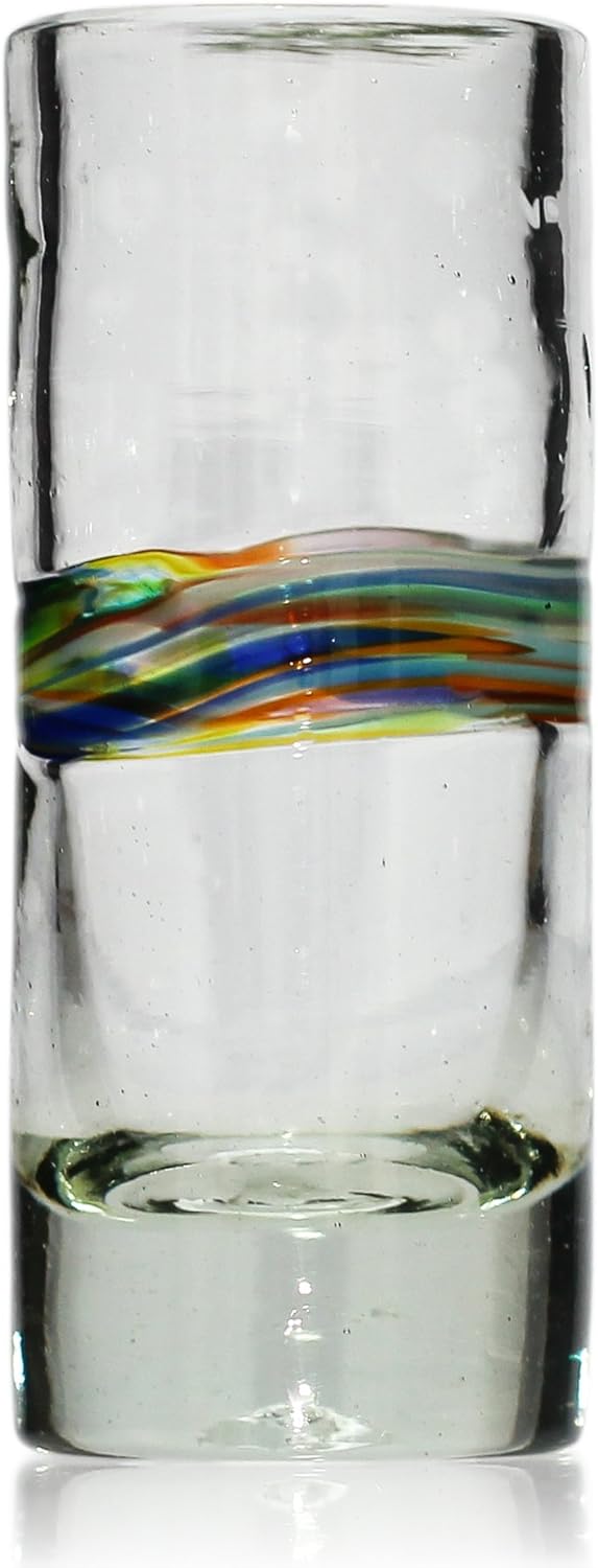 Tumia LAC Handgemachtes Tequila/Shot Glas - recyceltes Glas – Verschiedenfarbiger Streifen - Set aus