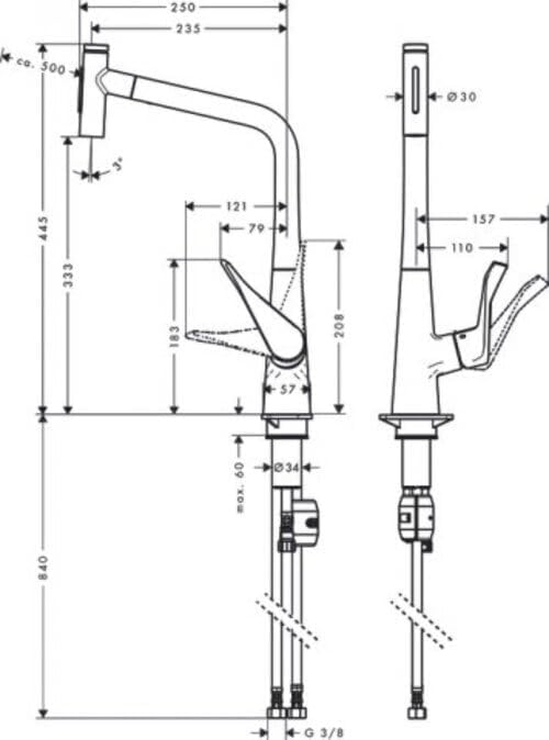 hansgrohe Metris Select M71 Einhebel-Küchenmischer 320, Ausziehbrause, 2jet, Farbe: Edelstahl-Finish