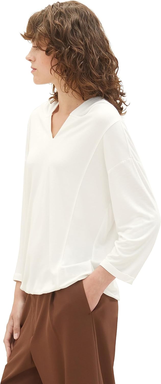 TOM TAILOR Damen T-Shirt mit Kapuze M 10315 - Whisper White, M 10315 - Whisper White