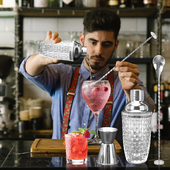 LUPATDY Glas Cocktailshaker,400ml Cocktail Shaker Set,Cocktail Shaker Glas Mixer mit Edelstahl Messb