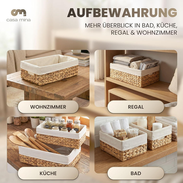 Casa Mina Korb Aufbewahrung L44xW30xH16cm 100% natürlich aus Wasserhyazinthe I Dekorative Körbe Aufb