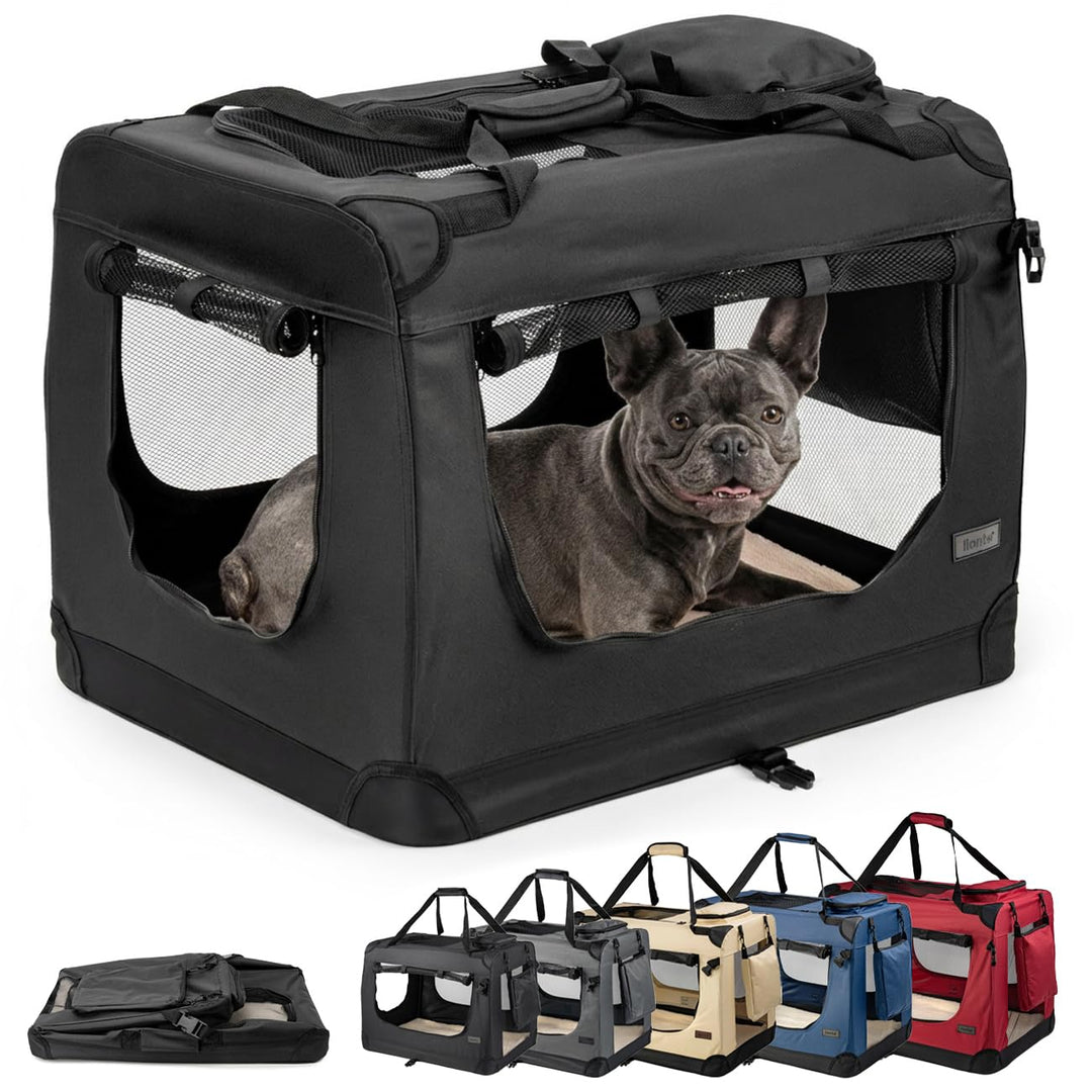 lionto Hundetransportbox Hundetasche Hundebox faltbare Kleintiertasche, (L) 70x52x50 cm schwarz Schw