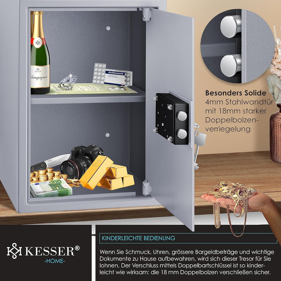KESSER® Tresor Möbeltresor mit Doppelbartschloss, Safe Geldschrank Boden-Wandtresor Wandsafe 50x35x3