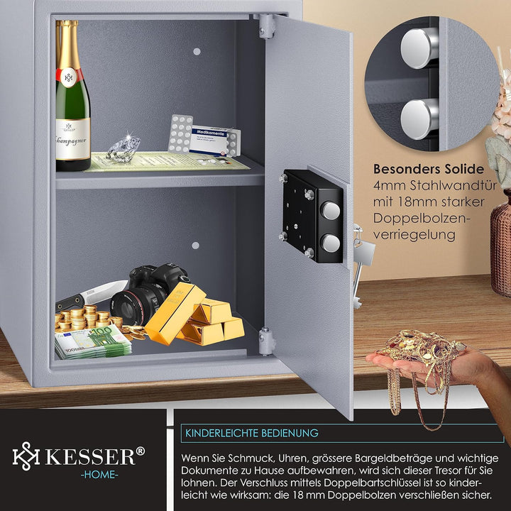 KESSER® Tresor Möbeltresor mit Doppelbartschloss, Safe Geldschrank Boden-Wandtresor Wandsafe 50x35x3