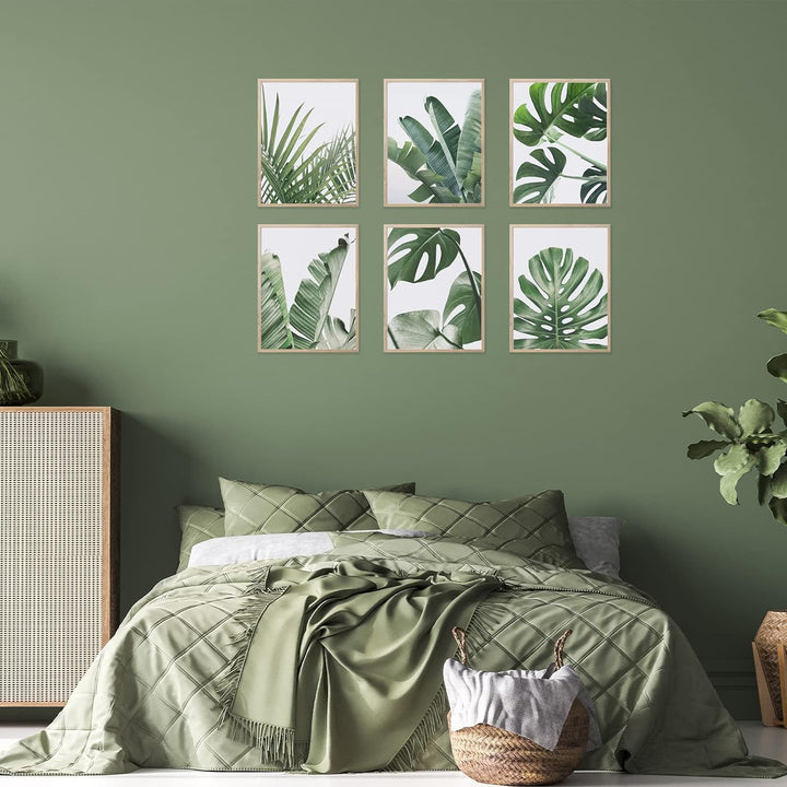 HoozGee Botanische Wandkunstdrucke Set mit 6 tropischen Blättern Dekor Pflanze Blatt Wandkunst Leinw