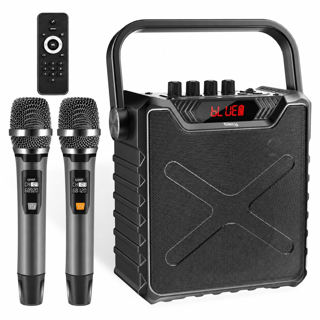 Sprachverstärker mit 2 drahtlosen UHF Mikrofonen,Karaoke Maschine PA-System,Tragbarer Bluetooth Laut