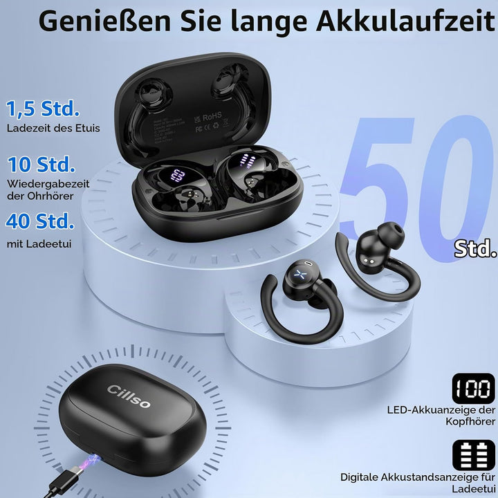 Bluetooth Kopfhörer Sport, 2026 In Ear Kopfhörer Bluetooth 5.4 mit 60h Spielzeit, IPX7 Wasserdichte