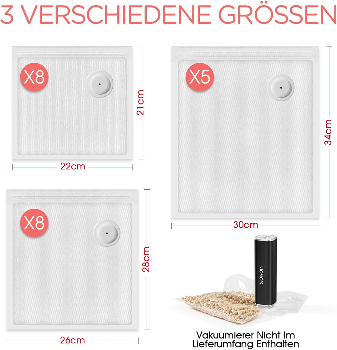 VOYOR Upgraded Verdickte Vakuumierbeutel VS212 (21 PCS,3 Grössen) - Geeignet für Handvakuumierer