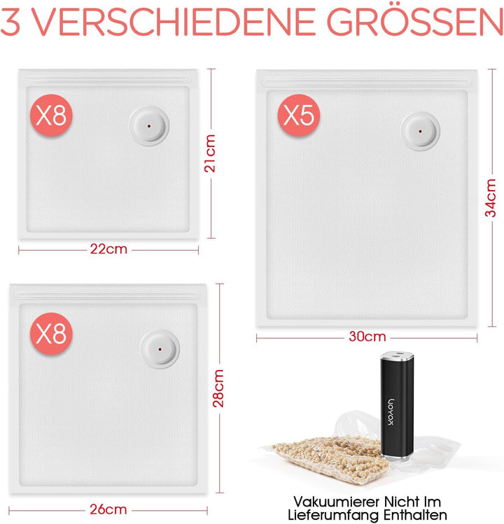 VOYOR Upgraded Verdickte Vakuumierbeutel VS212 (21 PCS,3 Grössen) - Geeignet für Handvakuumierer