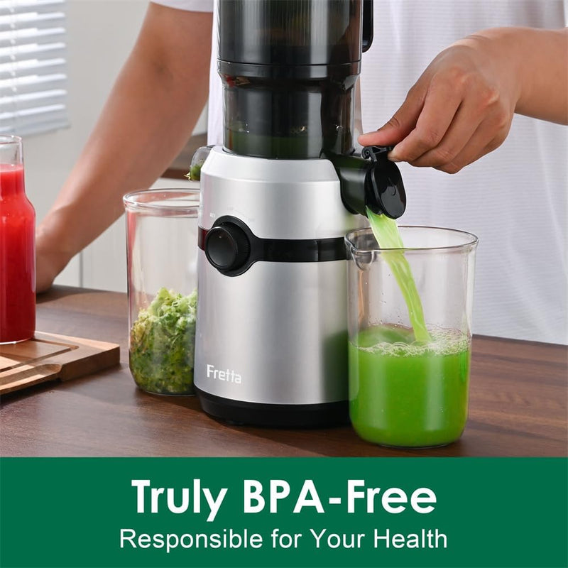 Fretta Entsafter Slow Juicer mit 108 mm Öffnung&1L Fassungsvermögen,Entsafter Gemüse und Obst Testsi
