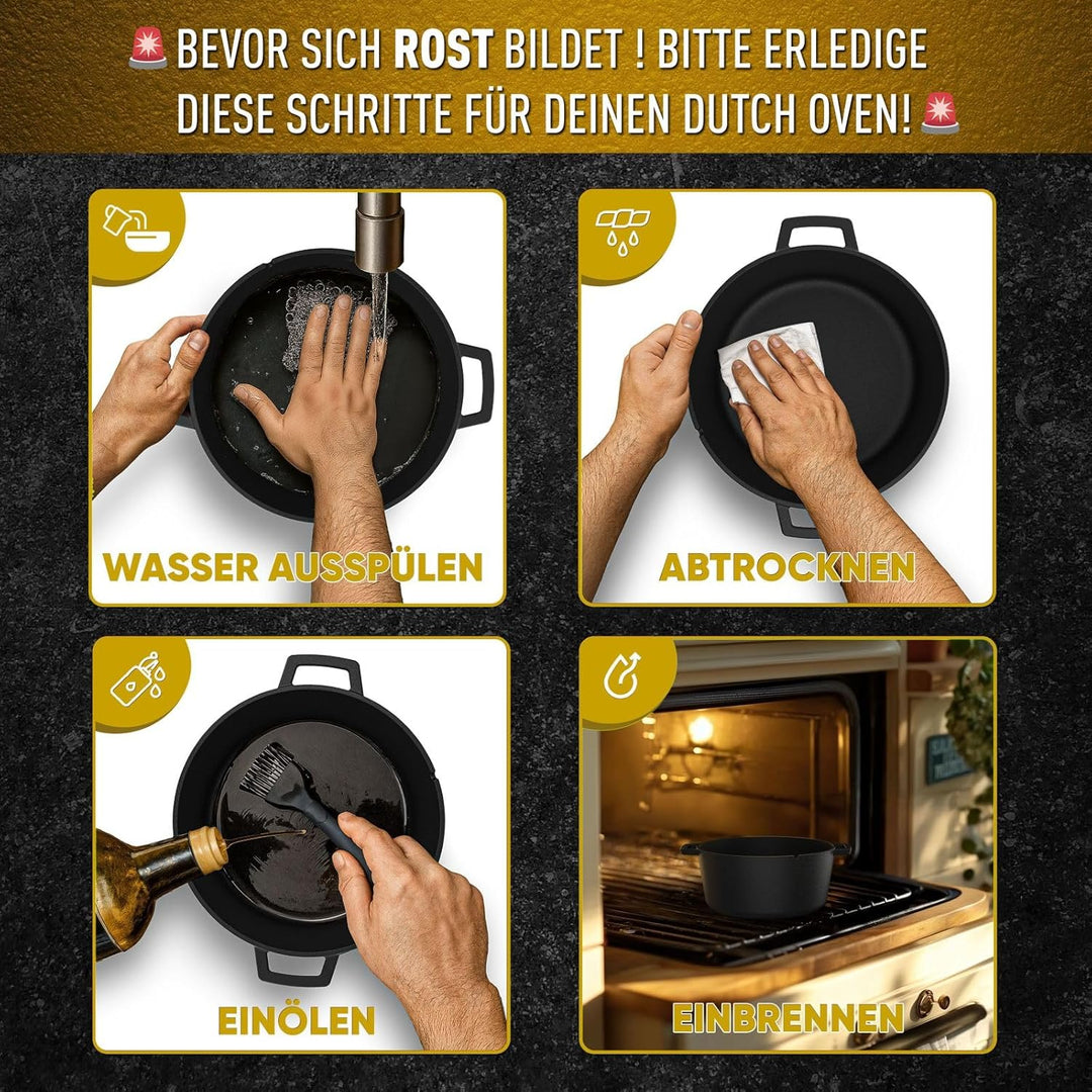 2in1 Gusseisen Brotbackform mit Gärkörbchen–Eingebrannter Gusseisen Topf Brot Backen 4,8L & Grillpfa