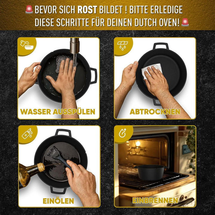 2in1 Gusseisen Brotbackform mit Gärkörbchen–Eingebrannter Gusseisen Topf Brot Backen 4,8L & Grillpfa
