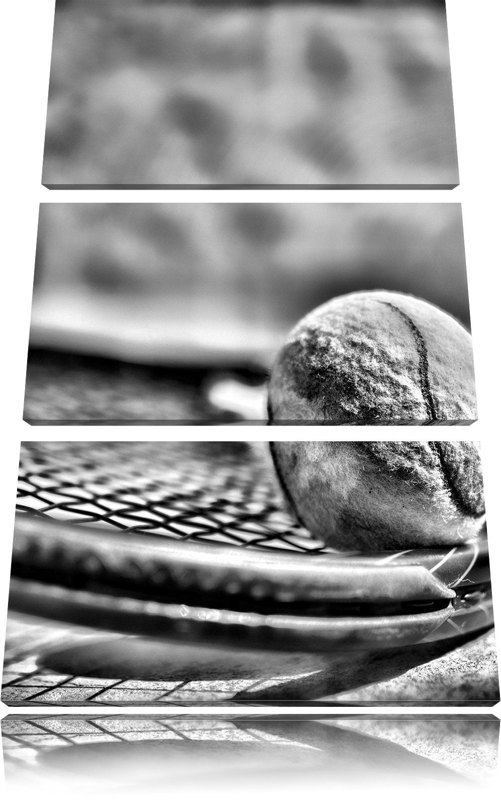 Pixxprint Monocrome, Tennischläger mit Bällen 3-Teiler Leinwandbild 120x80 Bild auf Leinwand