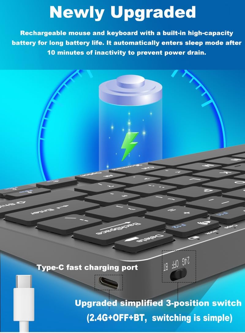 Tastatur Maus Set Kabellos,Upgrade 4 Mode Bluetooth5.2+5.2+3.0+2.4G USB,Einfache Version Funktastatu