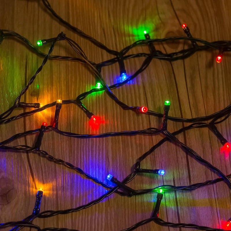 WISD LED Lichterkette 13m, 100er Bunt - Weihnachtsbeleuchtung auf Dunkelgrün Kabel mit Timer und EU
