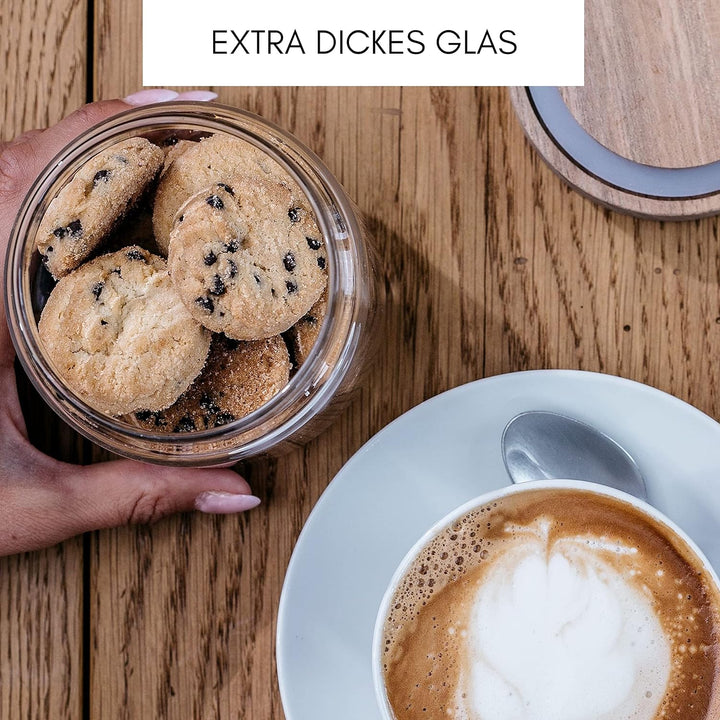 Econovo® Vorratsgläser mit Holzdeckel 500ml (4-teilig) aus Borosilikatglas, stapelbar und luftdicht,