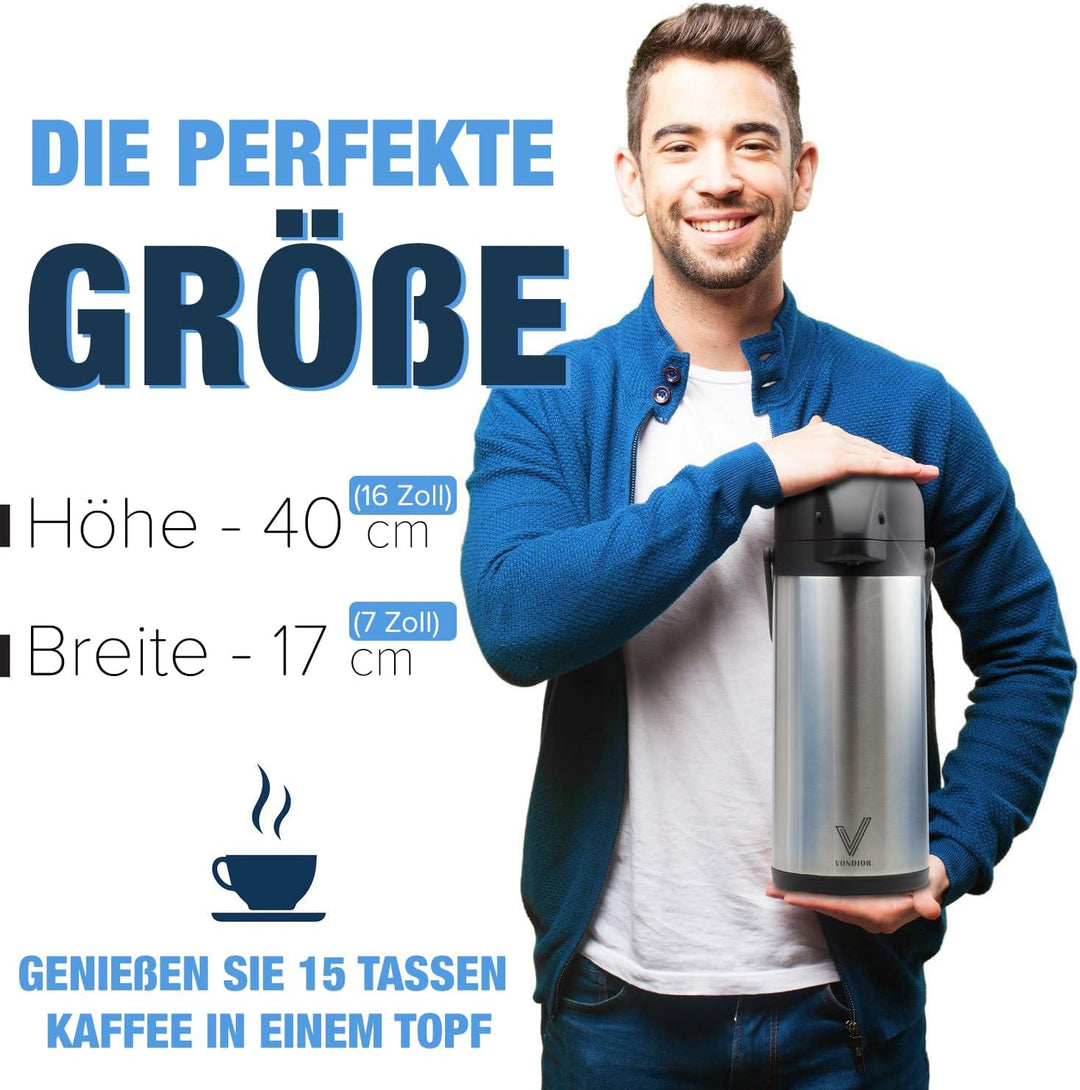 Vondior Airpot Pumpkanne - Professionelle isolierte Kaffeekaraffe aus Edelstahl, Thermoskanne, Therm