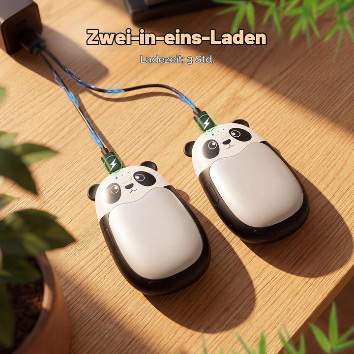 Elektrischer Handwärmer 2er Set mit Band,Panda-Design,SchwarzWeiss