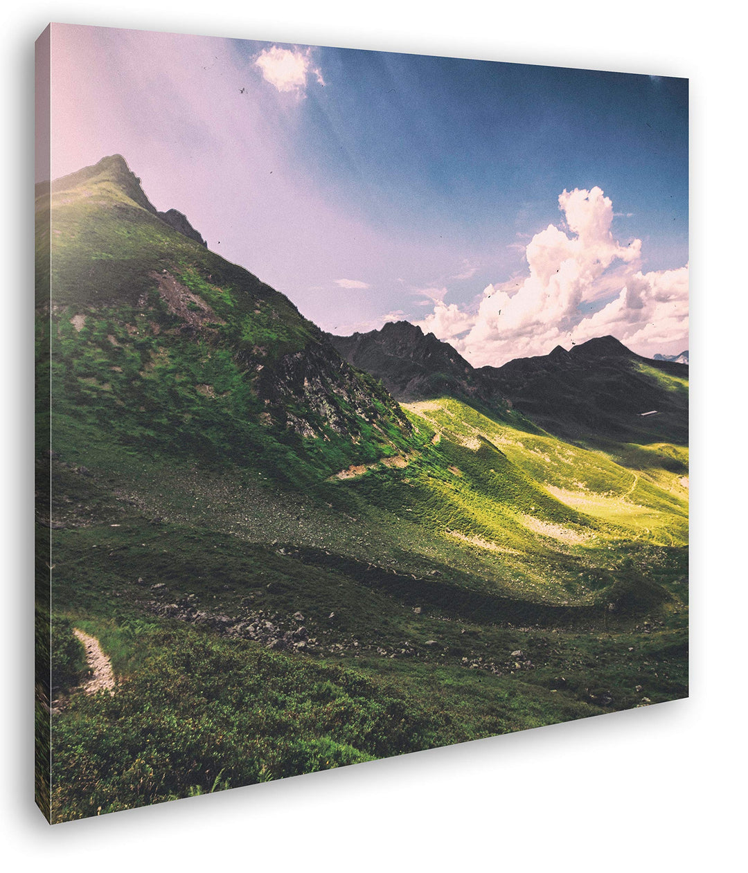 deyoli Sonnenaufgang über grünen Bergen Format: 60x60 als Leinwandbild, Motiv fertig gerahmt auf Ech