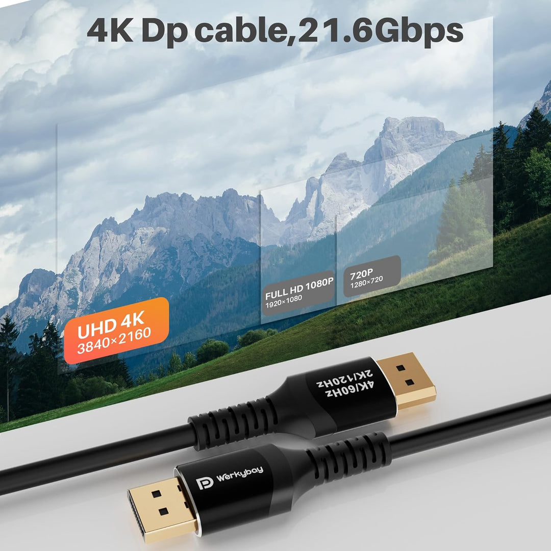4K DisplayPort Kabel M/M 10m, VESA-zertifiziert, DP 1.2 Kabel, 4K@60Hz, 2K@120Hz, 1080p Full HD, für