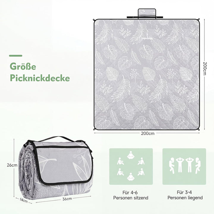 HAUSPROFI Picknickdecke 200x200cm – Wasserdicht, isoliert, XXL Outdoor Decke für Picknick, Strand, G