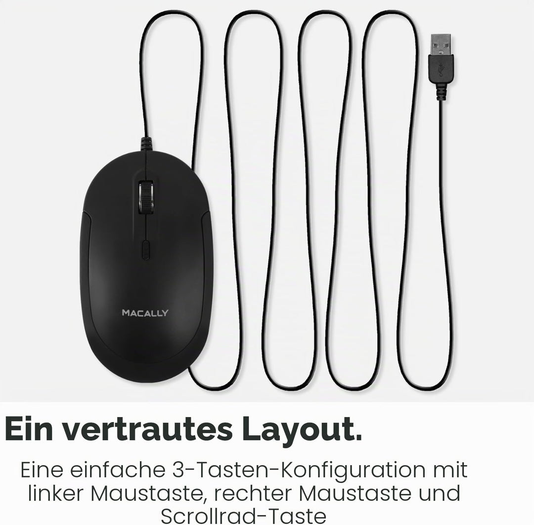 Macally Stille USB-Maus - Schlank & Kompakt für Apple Mac oder Windows PC Laptop/Desktop - Mit Optis