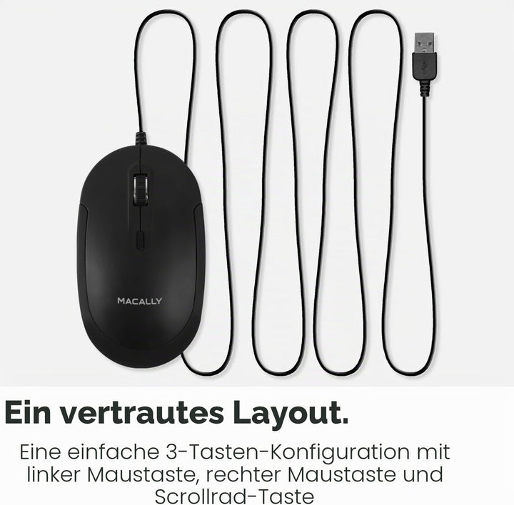 Macally Stille USB-Maus - Schlank & Kompakt für Apple Mac oder Windows PC Laptop/Desktop - Mit Optis