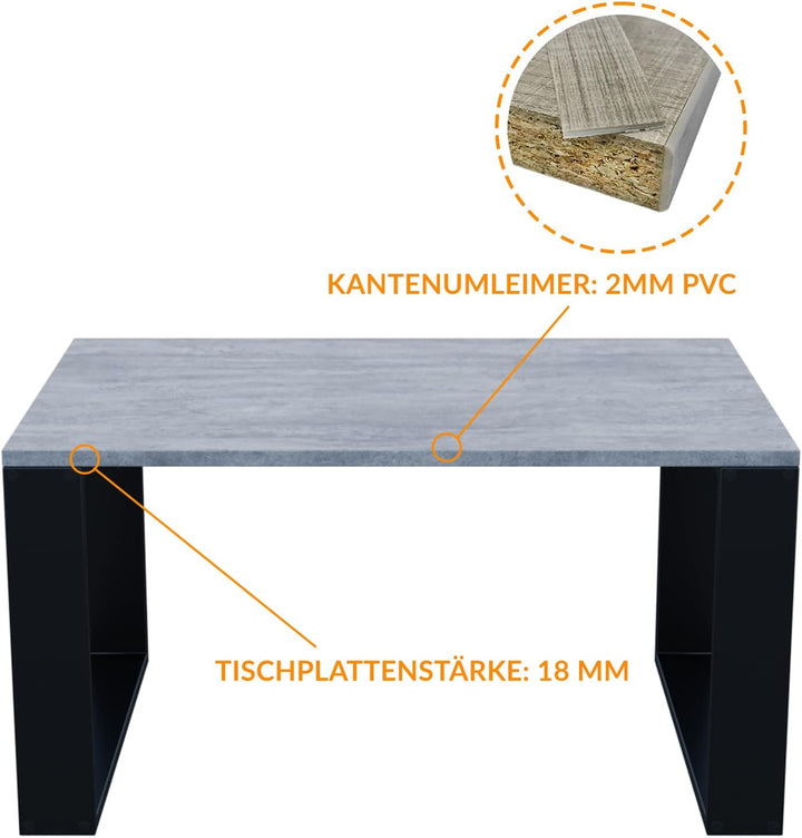 AKKE Couchtisch Wohnzimmertisch Beistelltisch Tisch Für Wohnzimmer Beton 100 x 40 x 55 L:100cm x B:4