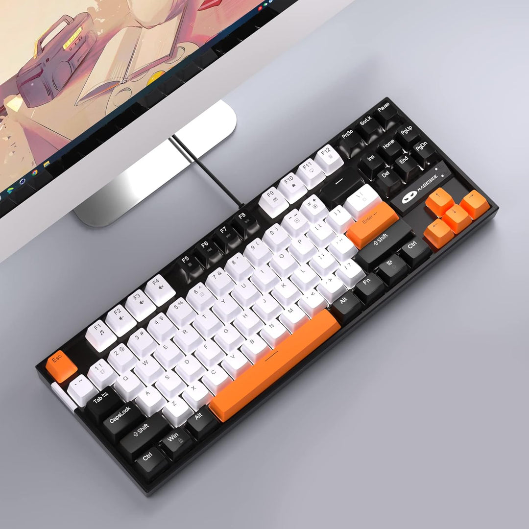 MageGee 75% Mechanische Gaming-Tastatur mit gelbem Schalter, LED-weisse Hintergrundbeleuchtung, 87 T