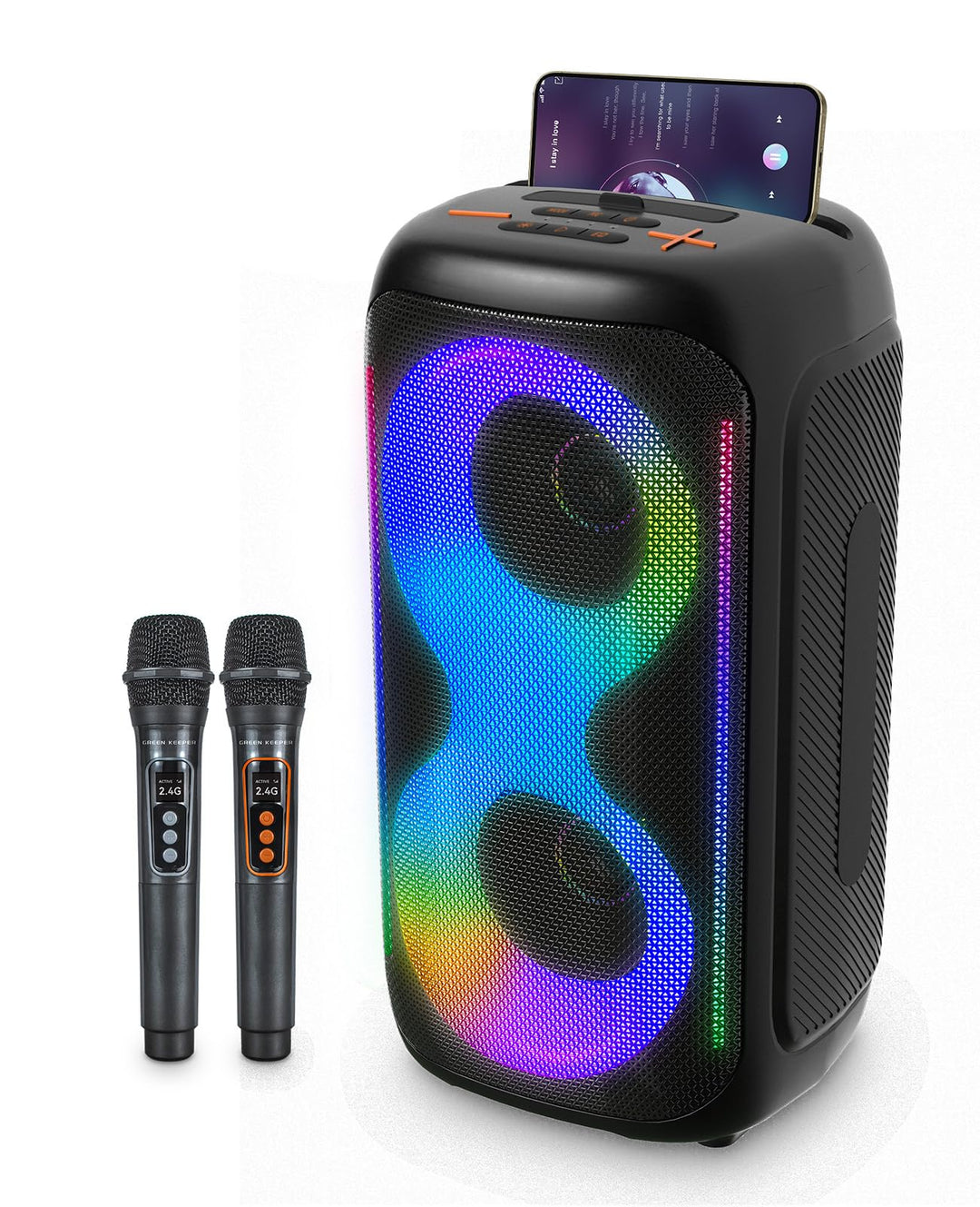GKD40 Tragbare Karaoke-Maschine für Erwachsene, Bluetooth-Lautsprecher mit PA-System, 2 kabellose Mi