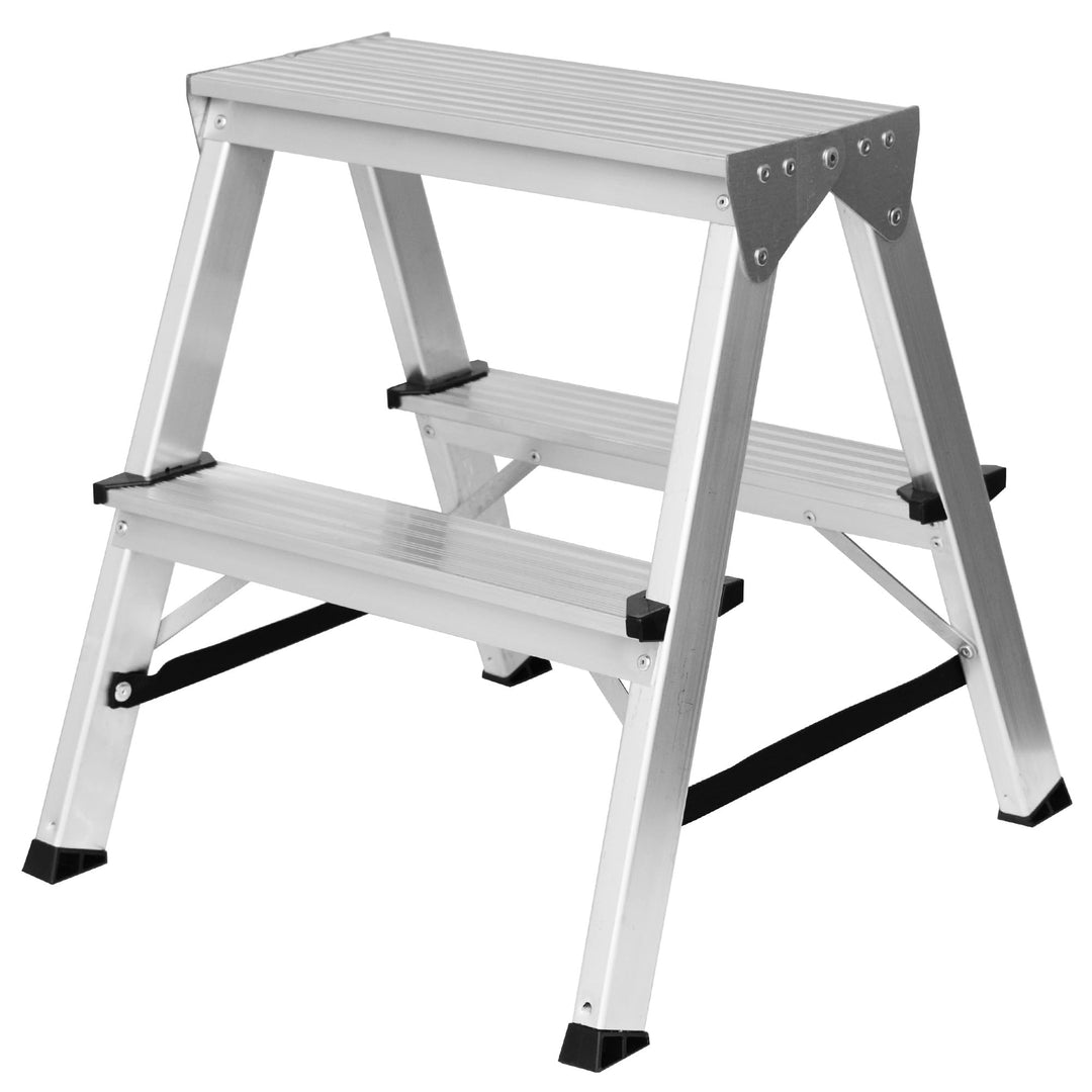 Zweiseitige Aluleiter Klappleiter Haushaltsleiter 2x2 Stehleiter Tragkraft 125kg EN131 | 2 Stufen /