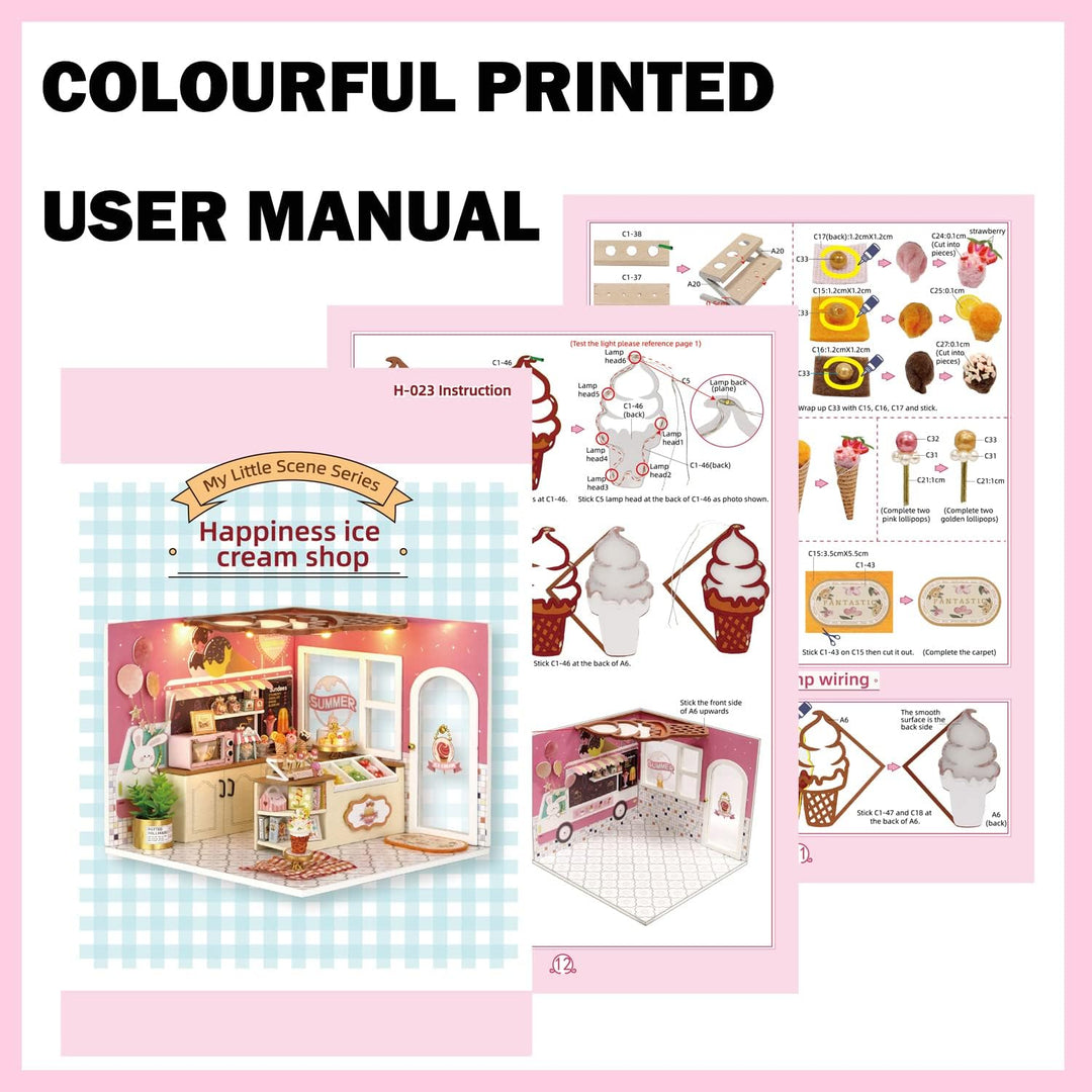 CUTEROOM DIY Holzpuppen Haus Handwerk Miniatur Kit-Schlafzimmer Modell &amp; alle Möbel (Happiness Ice C