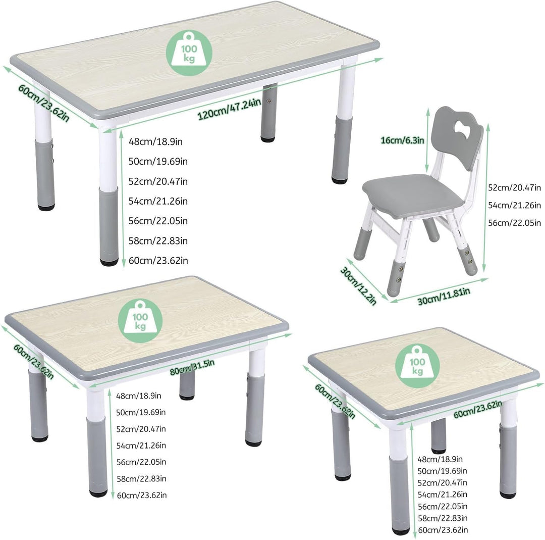 Verstellbares Kinder Schreibtisch Set mit 1 Tisch und 4 Stühlen - Höhenverstellbar, Multifunktional,