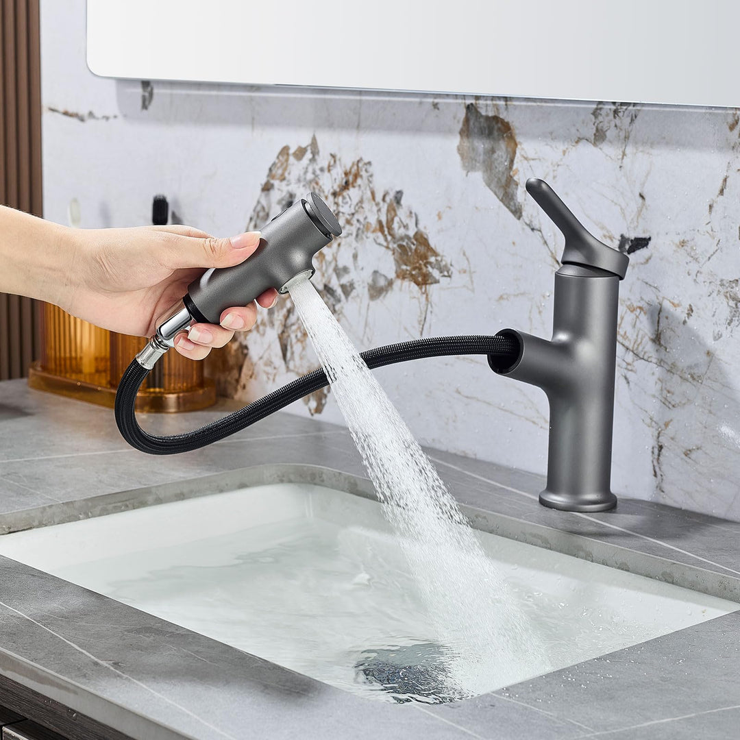 Waschtischarmatur mit Ausziehbar Brause LakeBayMZC Wasserhahn Bad,Einhebelmischer Badarmatur Waschbe