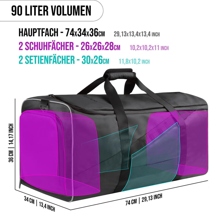 Reisetasche Sporttasche 58 90 oder 120 Liter mit Rucksack-Funktion faltbar mit separatem Nassfach Sc