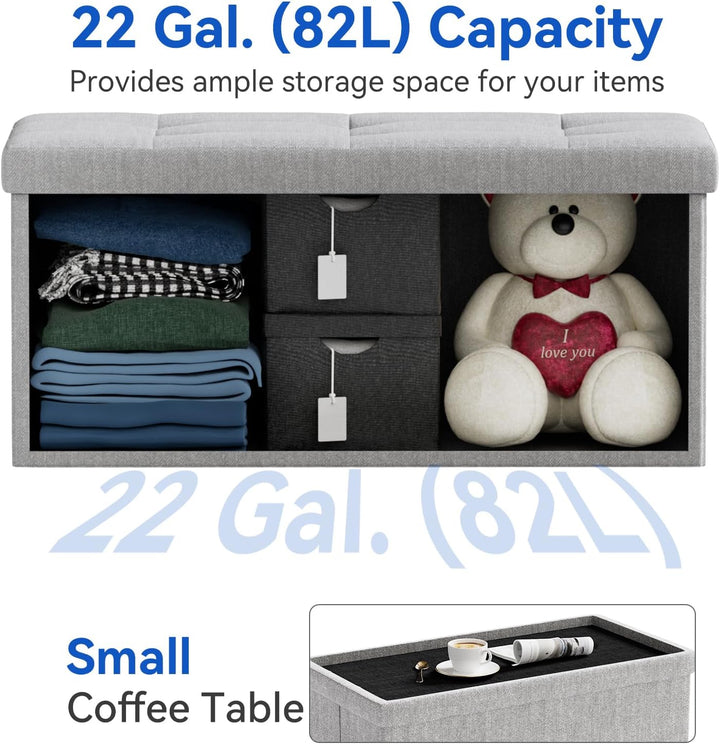BRIAN & DANY Faltbarer sitzhocker Leinen Sitzbank mit Stauraum, Grau, 76 x 38 x 38cm, Grau