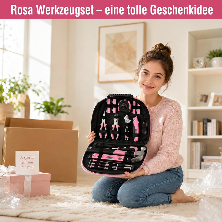 WORKPRO Pink Werkzeug Set Rosa 103 teilig Haushalts-Werkzeugsatz Reparatur mit Tasche, Ideal Geschen