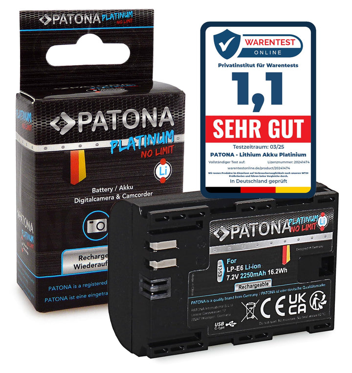 PATONA Platinum Akku USB-C Ersatz für Canon LP-E6 LPE6 LP E6, 2250mAh kompatibel mit Canon EOS 5D Ma
