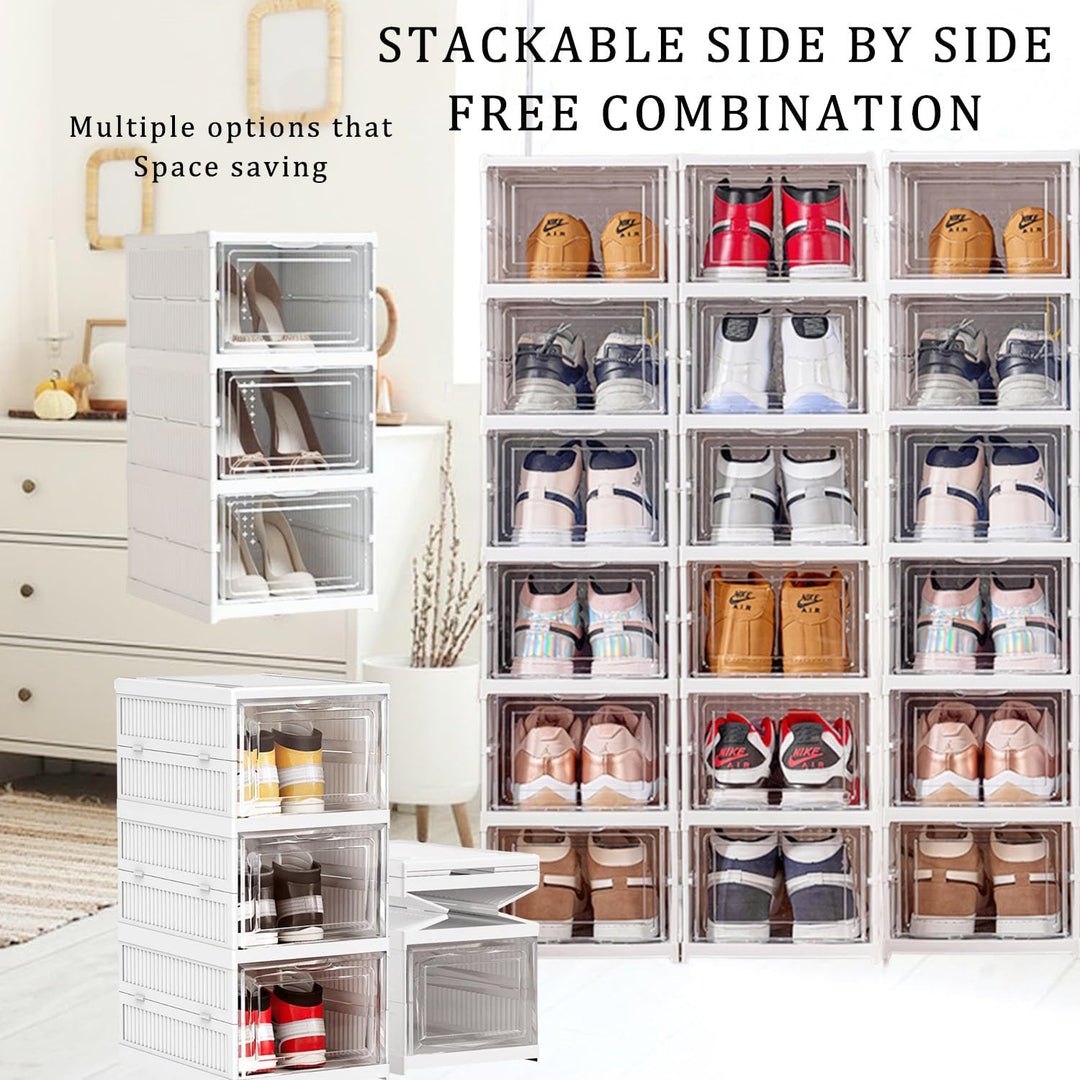 EMHTHME Schuhboxen Stapelbar Transparent mit Deckel, Schuhaufbewahrungsbox, Schuh-Organizer aus Kuns