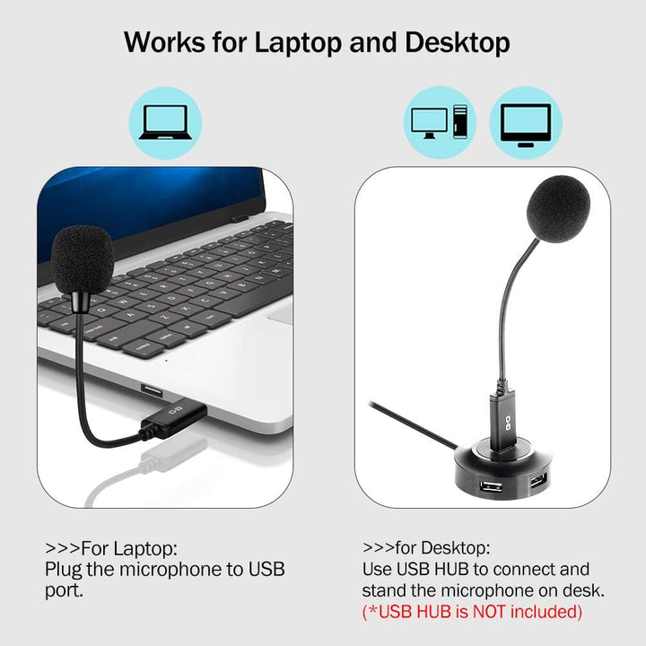 Mini USB Mikrofon für Laptop/PC, mit Schwanenhals & USB-Soundkarte, kompatibel mit Mac, Plug & Play,