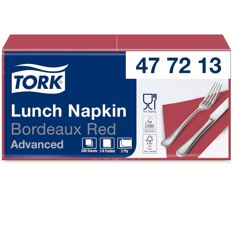 Tork 477213 Lunchservietten Bordeauxrot / 2-lagige Servietten für kleine Gerichte & Snacks / Advance