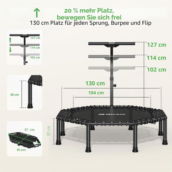 BCAN Trampolin Indoor Erwachsene, Testsieger, 250 kg Tragkraft, Ø 122/130 cm, mit Bungee-Seilen & Ve