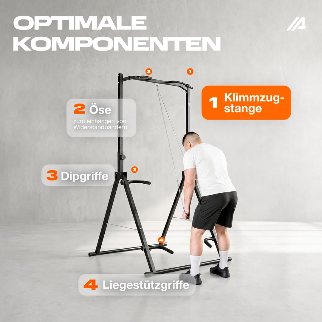 Parex Klappbarer Power Tower – 4-in-1 Klimmzugstange freistehend & Dip Station, Höhenverstellbare Kr