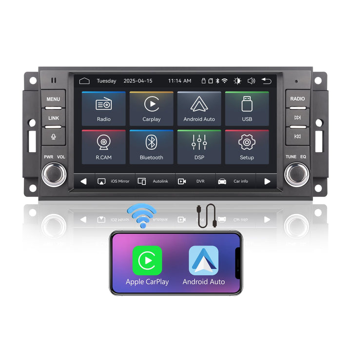 Linux Autoradio Blitzstart für Jeep Wrangler Radio 2007-2018 Chrysler Dodge Ram 1500 | Wireless CarP