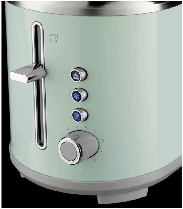 Russell Hobbs Toaster Bubble grün, 2 extra breite Toastschlitze, inkl. Brötchenaufsatz, 6 einstellba