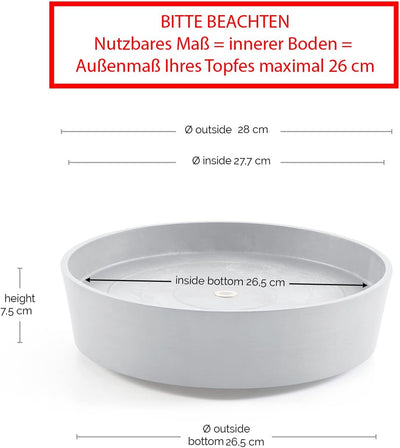ECOPOTS Untersetzer rollbar für Blumentopf Amsterdam Hell Grau Durchmesser innen 26 cm/aussen 28 cm