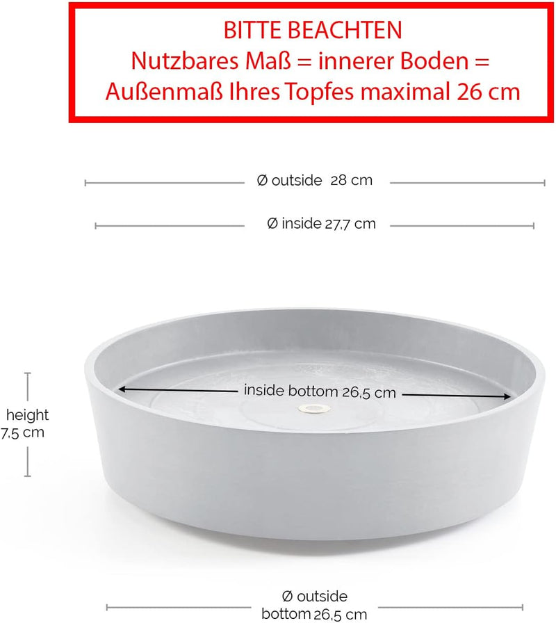 ECOPOTS Untersetzer rollbar für Blumentopf Amsterdam Hell Grau Durchmesser innen 26 cm/aussen 28 cm