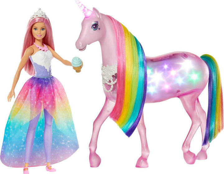 Barbie FXT26 - Dreamtopia Magisches Zauberlicht Einhorn mit Berührungsfunktion, Licht und Sound, Pup